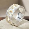 Vintage Handgeschnitzter Geometrie Damenring Zweifarbiges Metall Geometrie Tägliches Tragen Party Schmuck Jahrestagsgeschenk
