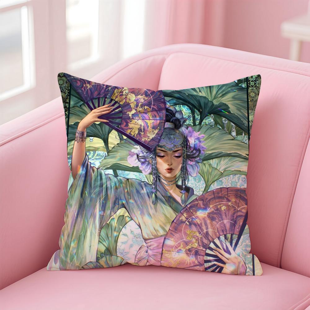 Japanese Style Anime Cartoon Art Cushion Cover Pillowcase Short Plush Invisible zipper Room Sofa Cushion Cover