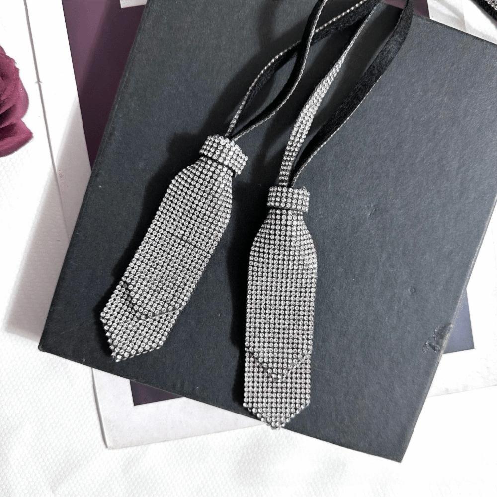 Double Layer Rhinestone Necktie Black Black Necktie Fashion Bow Ties  Jewelry