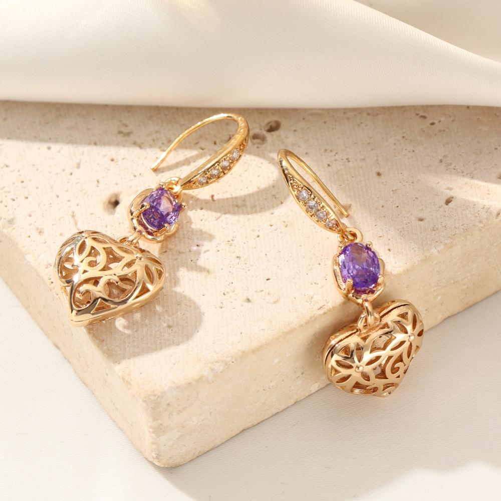 

Простые полые серьги-подвески в форме сердца с микропаве из циркония для женщин, серьги-крючки, ювелирные изделия, аксессуары для вечеринок фиолетовый