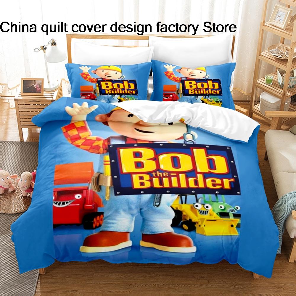 Grosstor Unisex Cute Bob The Builder Bedding Set 3D Printed Duvet Cover Pillowcase For Kids Bedroom Home Textile Twin Full Queen King Size