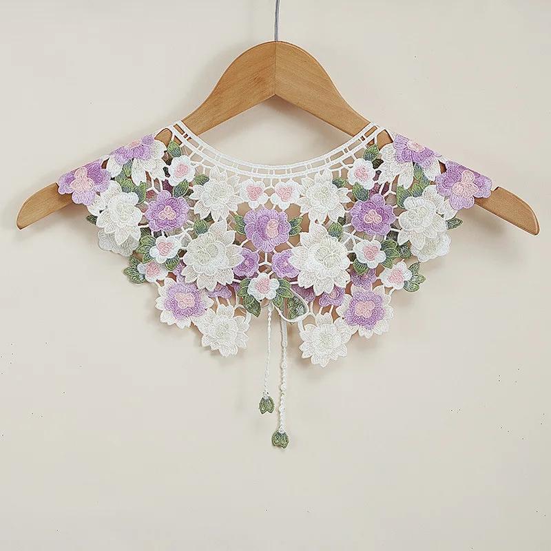 Women Detachable Collars Girls Lapel Fake False Collar Decorative Floral Embroidery Necklace Choker Blouse Tops Neck Shawl