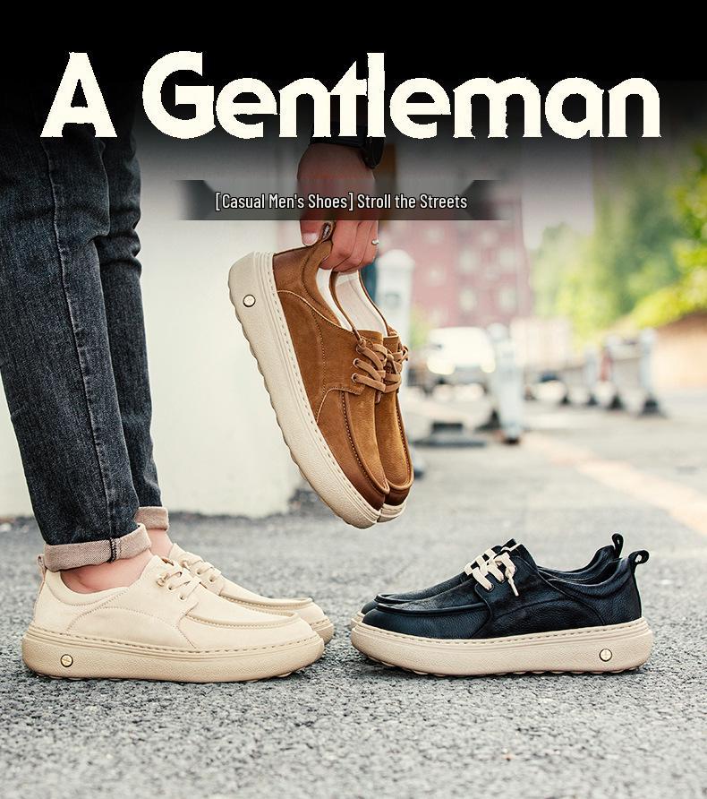 Men's Light Luxury Casual Slip-On Sneakers with Thick Sole and Wide Toe for Autumn