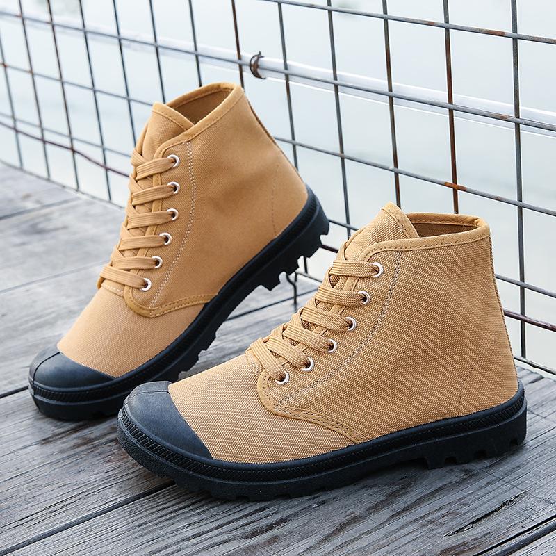 Fashion Men's Rubber Canvas Shoes Lace Up High Top Shoes For Men Spring Breathable Work Boots Slip On Casual Outdoor Vulcanized Shoes