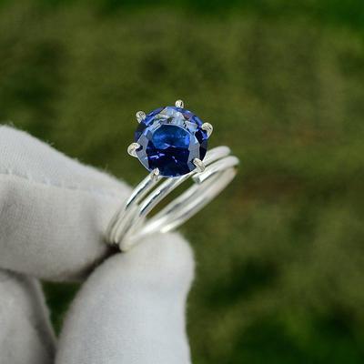 Freundschaftstag Sale 925 Silber Tansanit Quarz Edelstein Solitär Geburtstag Ring