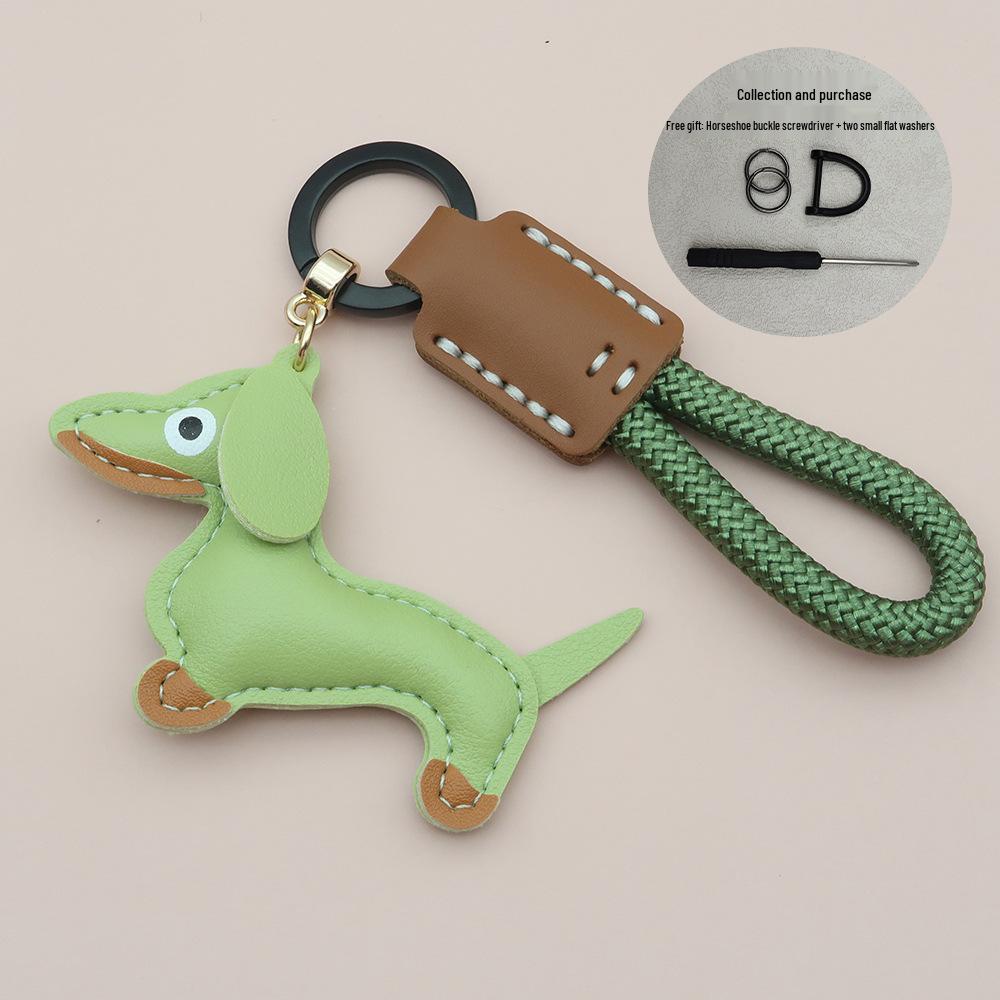 Mini Dachshund Cowhide Keychain: High-Quality Anti-Lost Lanyard with Cute Doll Pendant