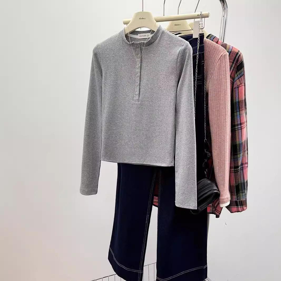 

Удобная рубашка с длинными рукавами для женщин, ранняя осень, тонкая, модная, однотонная, облегающая, элегантная рубашка с круглым вырезом L