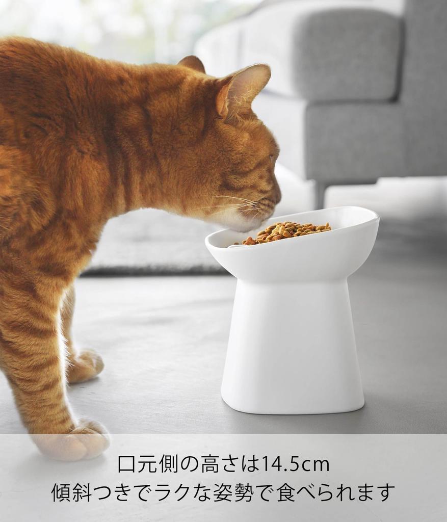 Yamazaki Nooks Ceramic Pet Food W15 x D15 x with Dishwasher and Microwave Product Number 10559 Bowl, Slanted, H17, White, H17cm, Slanted, Ridges,