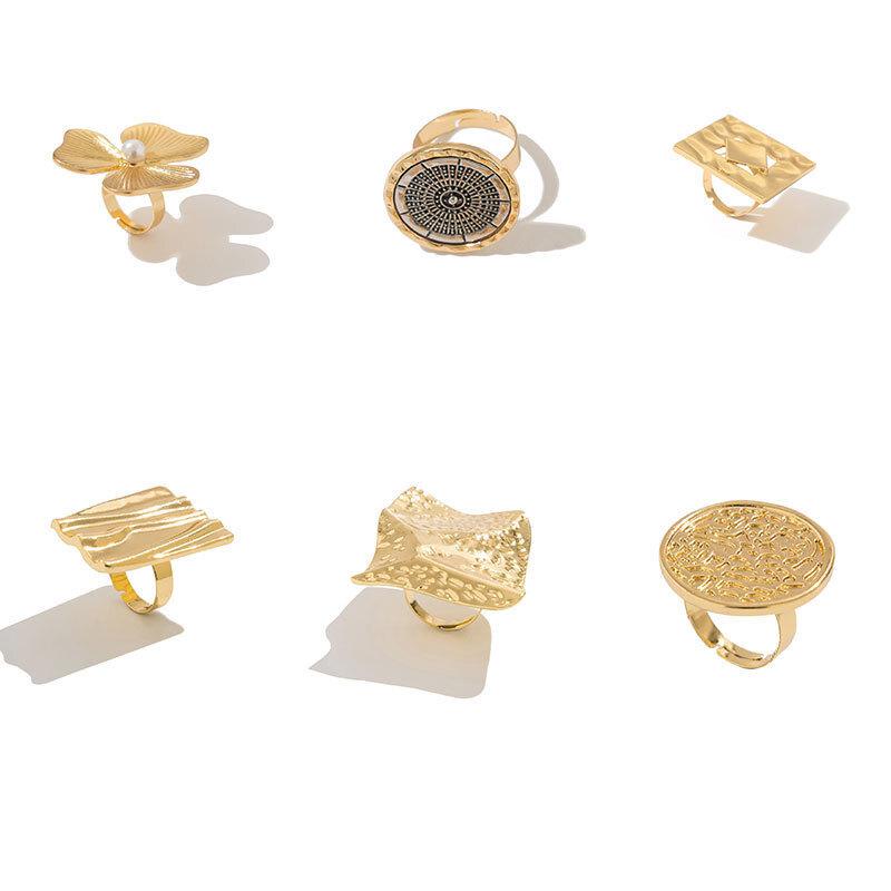 Creative Irregular Geometric Square Round Open Ring for Women Hip Hop Gold Color Adjustable Ring Finger Jewelry 2025 New