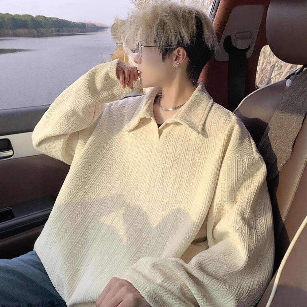 Internet celebrity new versatile shirt men's sweater simple fashion Japanese polo shirt lazy style new