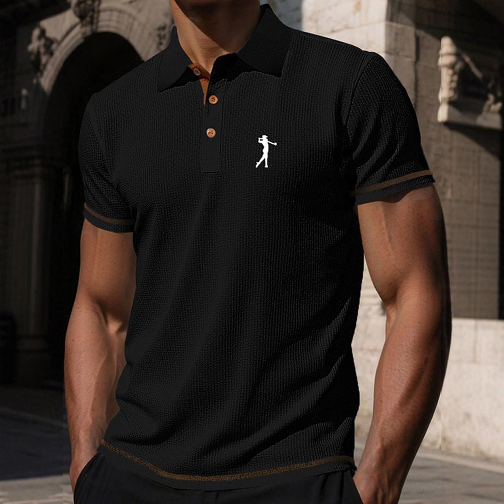 Men Mesh Ice Silk Short Sleeve Polo Shirt with Shirt Collar Button Closure and Embroidered for Summer Casual Wear