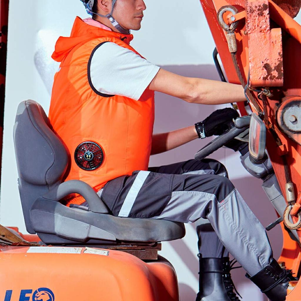 San-S Air Conditioning Fuujin Hooded Vest KU92112 for Forklifts, Water-Repellent, with Pro-Uni Sticker Next To Fan Position [3.Navy, Medium]