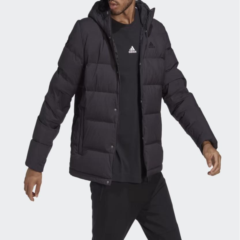 Adidas Helionic Solid Color Comfortable Warm Hooded Casual Long Sleeve Down Jacket Men Jackets Black HN5640