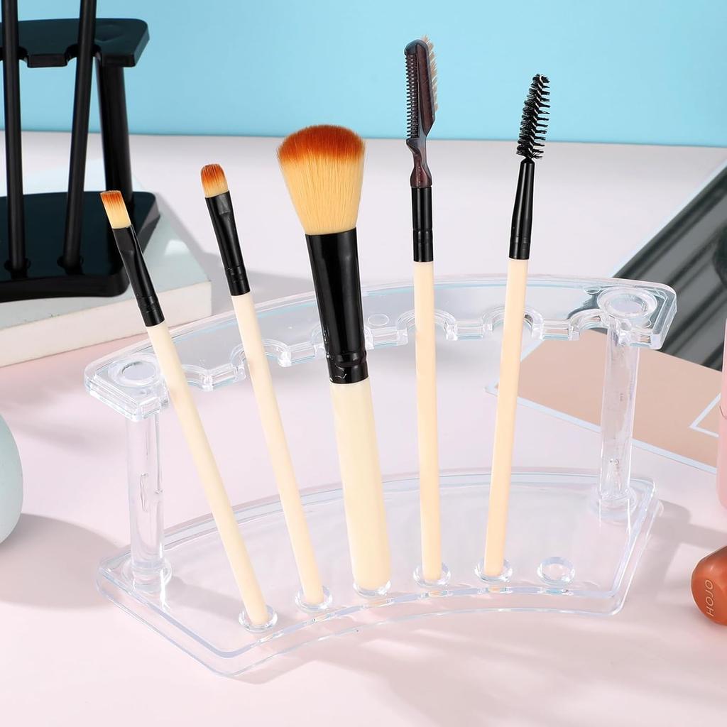 Tinlade 2 Pieces Plastic Pen Holder Stand Display Rack 6-Slot Pen Makeup Brush Rack Organizer Eyebrow Stand for School Office Home Store(Clear)