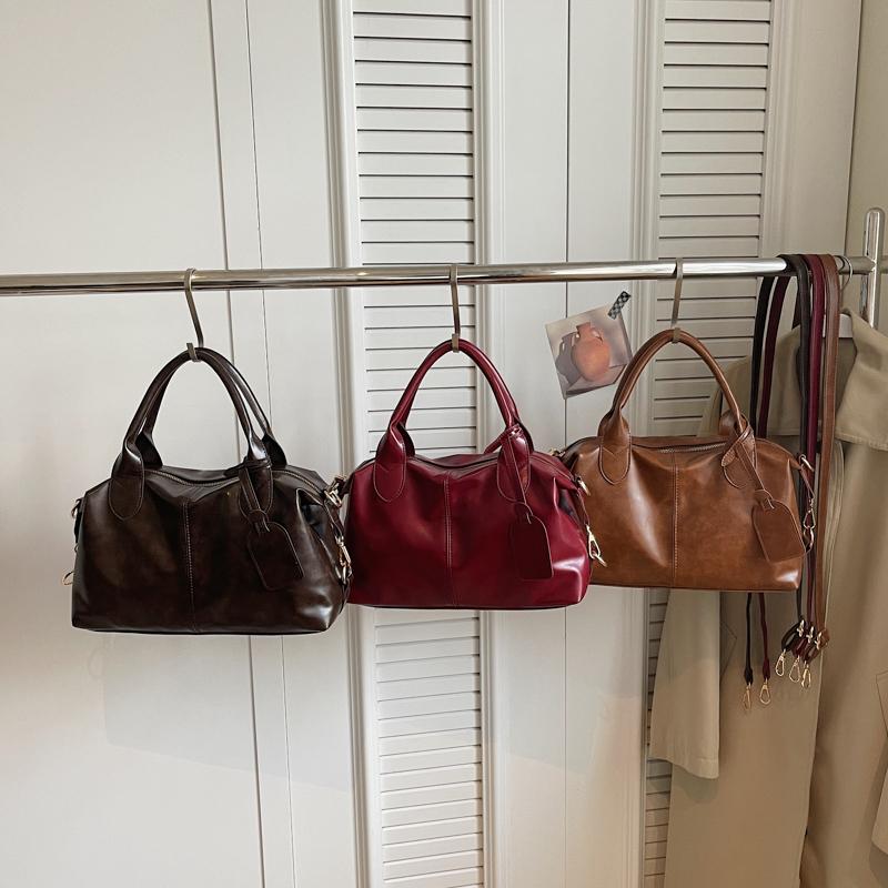 Modische Damen-Lederhandtasche Vintage Boston Boston-Tasche Umhängetasche mit abnehmbarem Riemen Geeignet für Arbeit, Einkaufen und Reisen