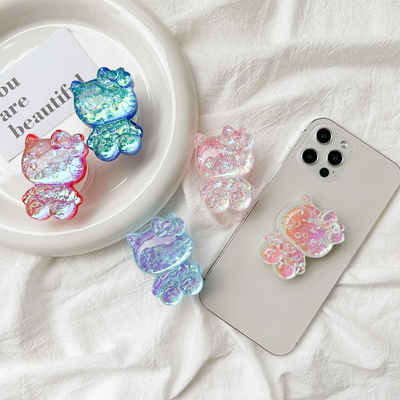 Cartoon Laser Colorful Kt Cat Mobile Phone Airbag Bracket Back Sticker Retractable Back Sticker Desktop Cat Support Frame