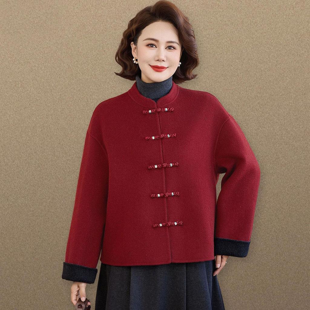 French Style Woolen Maternity Coat & Short Red Chinese Dress for Autumn/Winter Weddings and Banquets