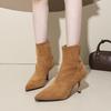 Temperamentvolle Wildleder-Kurzstiefel mit spitzer Zehenpartie und hohem Absatz, Damenschuhe 2025 neue Herbst- und Winter-Samt-Koreanische kleine Stiefeletten