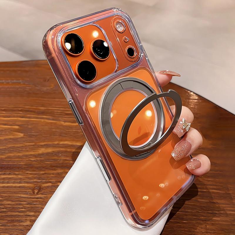 Matte Rotating Bracket Holder Magnetic Phone Case For iPhone 17 16 15 14 13 Pro Max For Magsafe Ring Stand Shockproof Back Cover