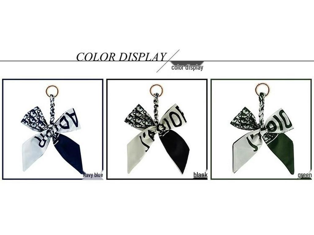 Luxury Blue Silk Scarf Bow Handbag and Car Keychain Pendant with D Letter