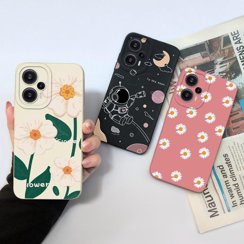 Case For Poco F5 Pro Painted Flowers Soft Liquid Silicone Camera Lens Protection Back Cover For Xiaomi Poco F 5 F5Pro Protectors