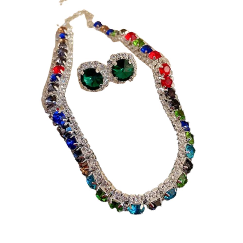 

Handmade Necklace Earrings Set Vintage Rhinestone Choker Necklace Crystal Necklace Valentine s Day Style 21