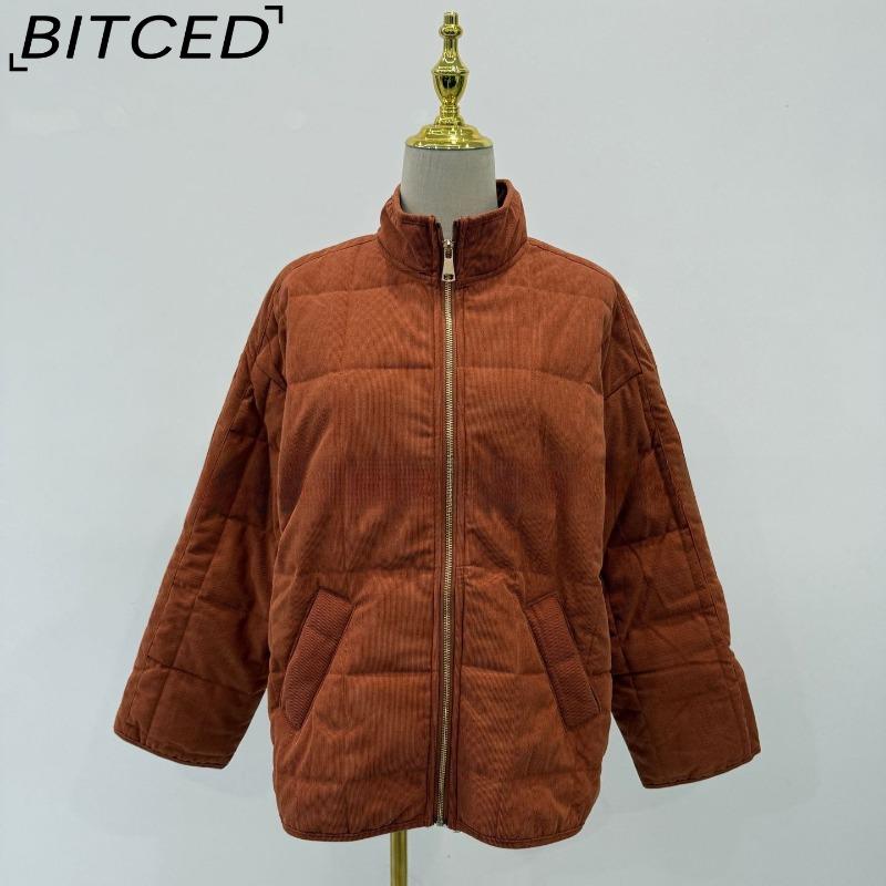 BITCED Solid Colour Stand Collar Cotton Coat - Women's Loose Fit Long Sleeve Pocket Jacket