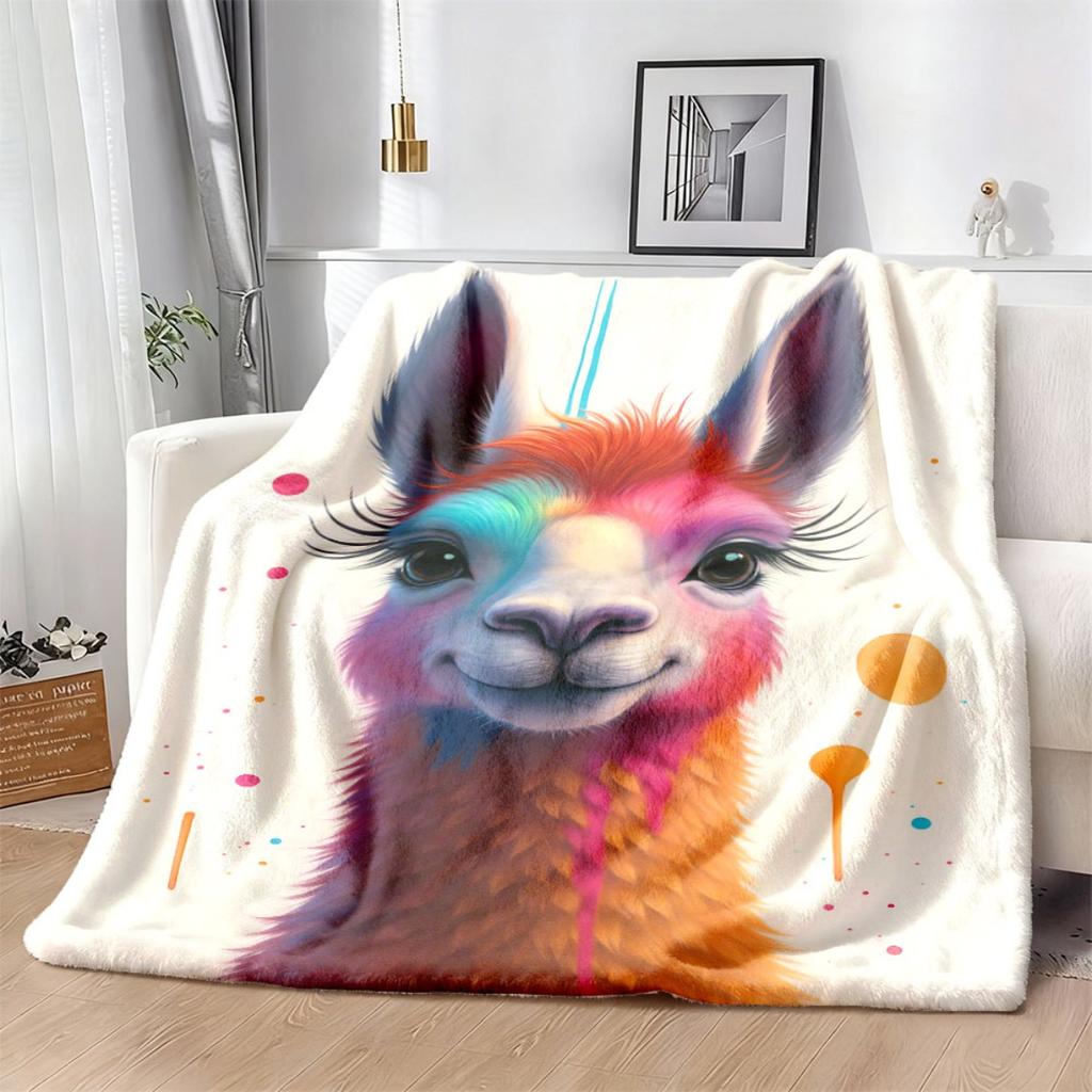 Vibrant Llama Print Flannel Throw Blanket UltraSoft, Lightweight & Warm, 280GSM Plush Polyester, Perfect for Sofa, Bed, and AllSeason Comfort, Colorfu