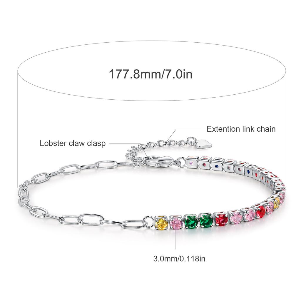 Nový měděný zirkonový 3mm barevný kulatý jednostopý plně diamantový tenisový náramek, populární