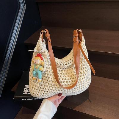 French Niche Woven Tote Bag for Women: 2026 Spring/Summer Beach Casual Vacation Single Shoulder Underarm Bag