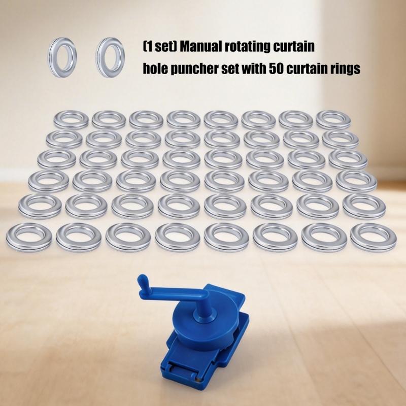 50Pcs Curtain Eyelet Rings With Rotating Hole Puncher Set Inner Diameter 1.77Inch Curtain Grommets For Home Renovation