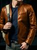 New men's slim-fit PU leather jacket stand-up collar locomotive jacket spring and autumn fashion trendy coat
