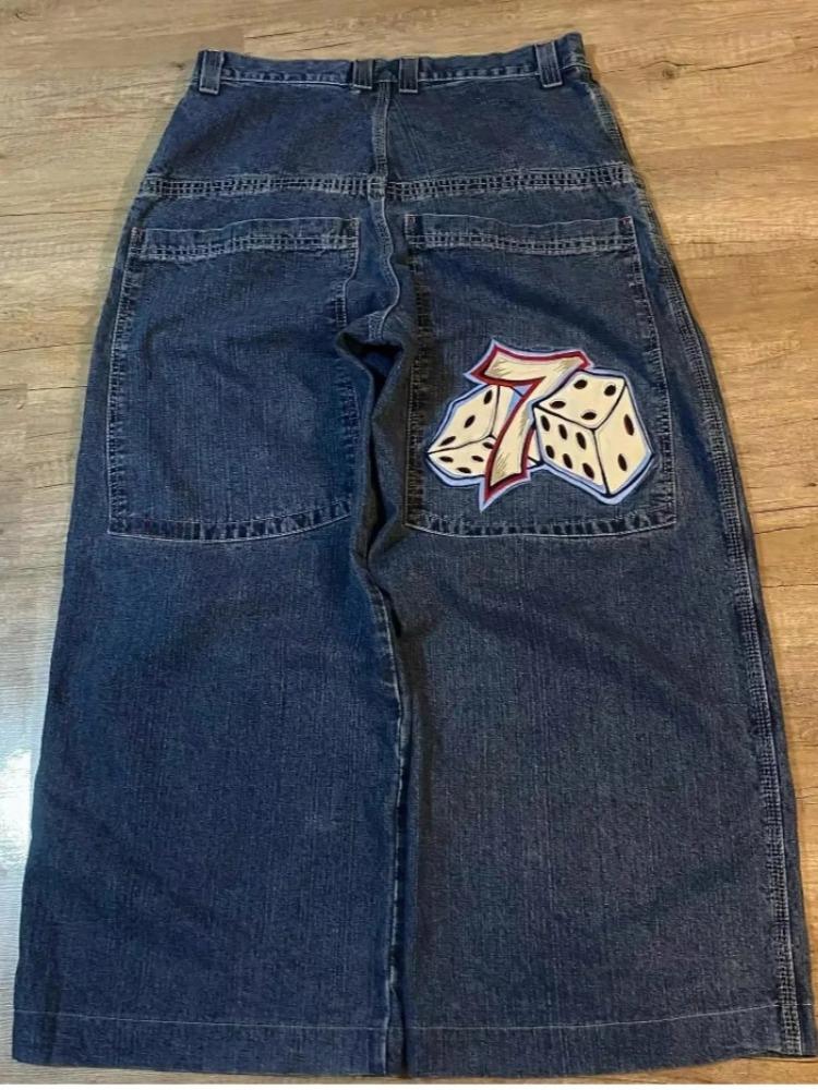 ZYLLO Luźne jeansy Y2K Ubrania Męskie Damskie Harajuku Hip Hop Haftowane Vintage Niebieskie Luźne Jeansy Niskie w Pasie Szerokie Nogawki