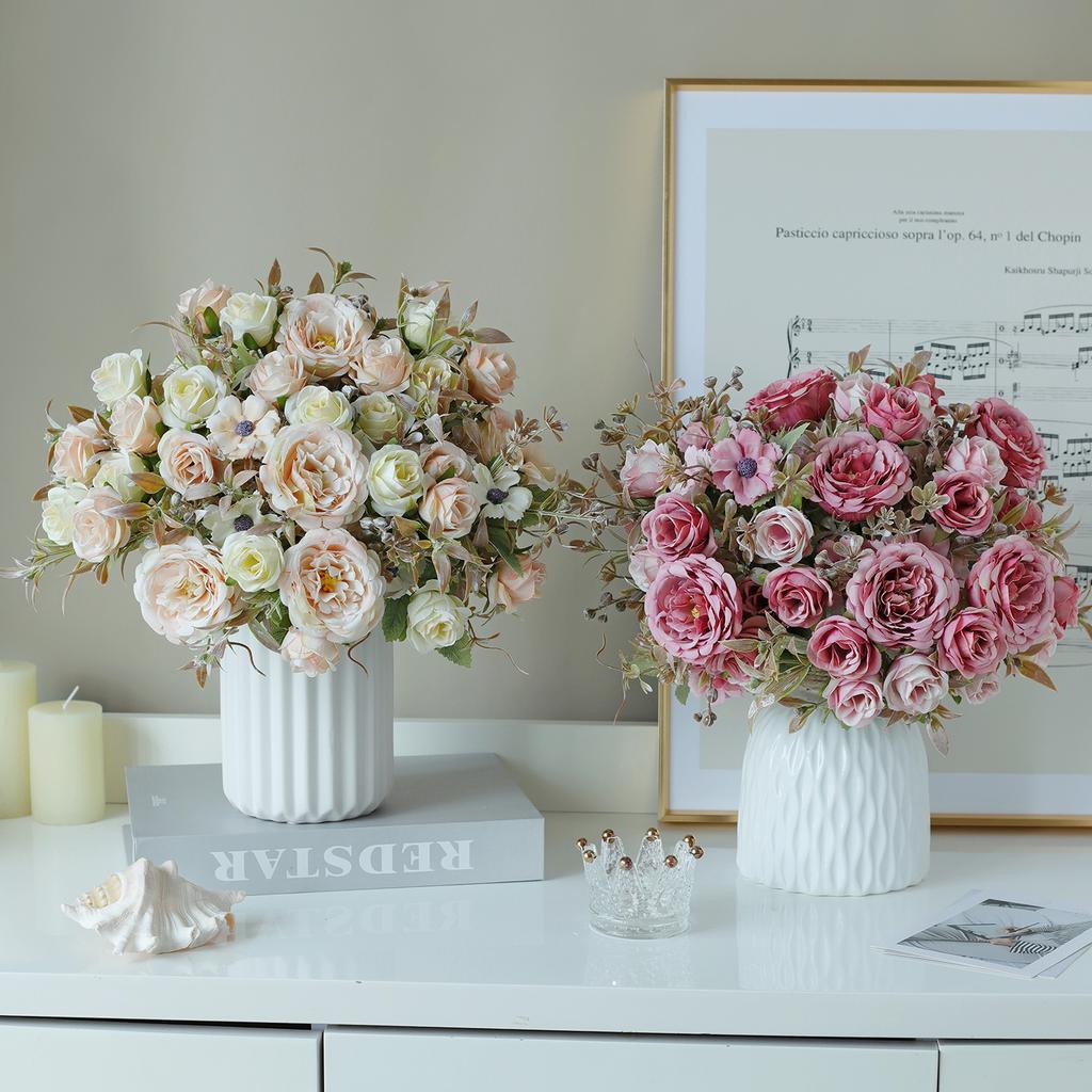 1/2PCS Artificial Roses Flowers Wedding Home Bedroom Decor Bridal Bouquets Garden Fake Silk Peony Hydrangeas Vase Board Outdoors