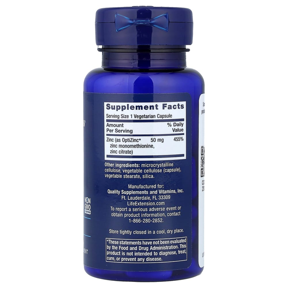 Life Extension Zinc 50mg Vegetarian Capsules, 90 Count