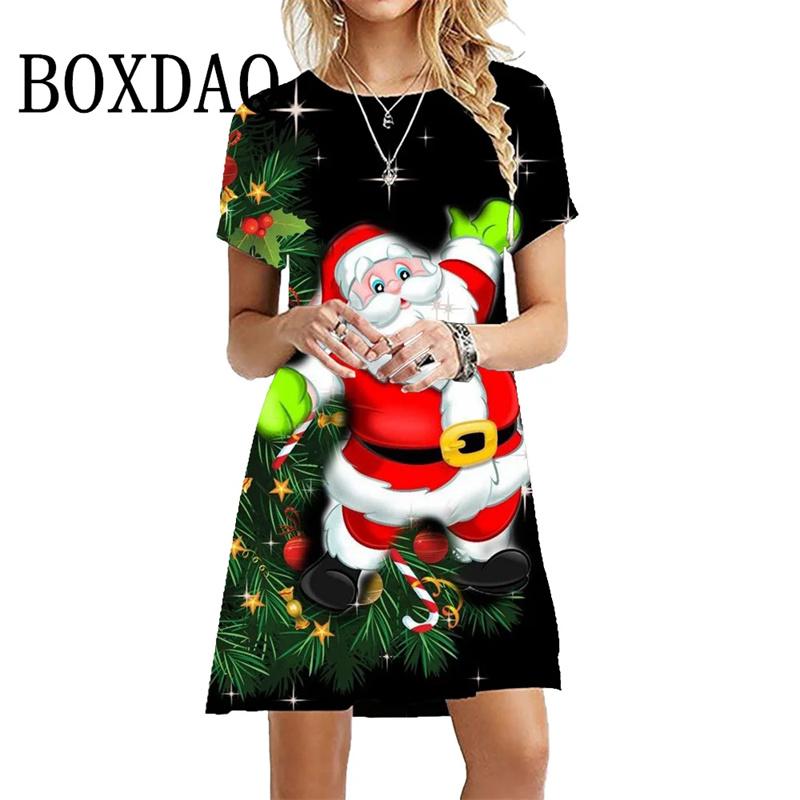 Sommer Damen Weihnachten 3D-Druck Kurzarmkleid