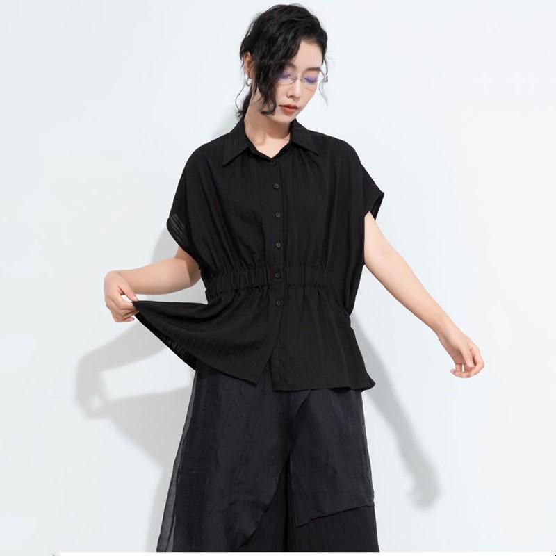 Short sleeve oversized Black vintage shirts & blouses for blouse Casual loose summer tops women button up shirt
