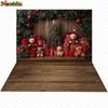 Mocsicka Christmas Photography Background Happy New Year Party Wooden Floor Wall Xmas Tree Bear Gift Decor Family Photo Backdrop