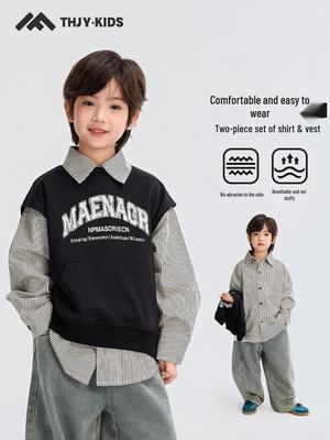 2025 Autumn Boys' Trendy Vest and Shirt Two-Piece Set