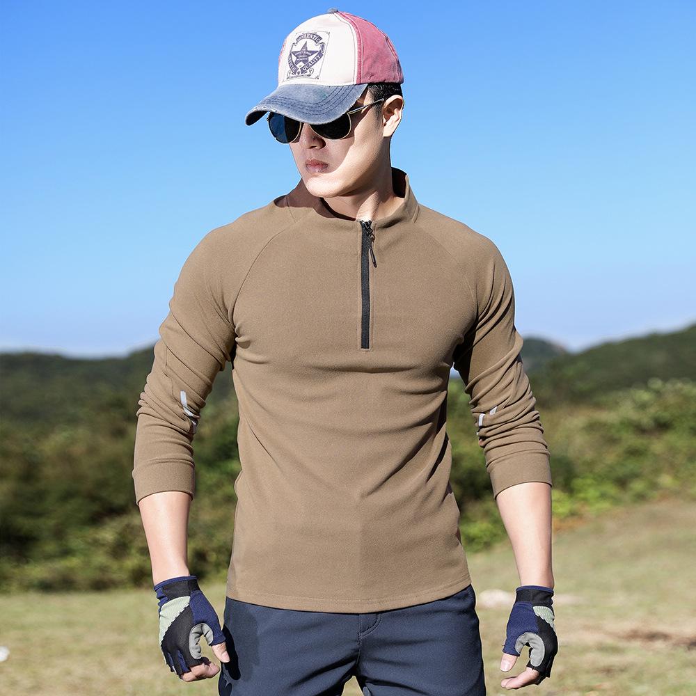 

Мужская уличная быстросохнущая флисовая куртка с длинным рукавом и воротником-стойкой L кофейный