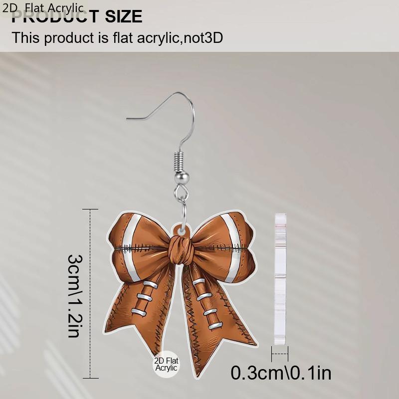 2D Flat Football Bowknot Shape Dangle Drop Earrings Lightweight Acrylic Game Day Bow Earring for Women Men Sport Lover Fans Party Favors Jewelry