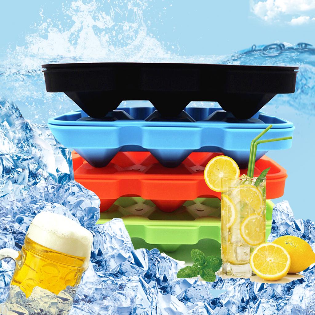 Ice Cube Trays Release Silicone Diamond Shaped 6 Grids Ice Trays with Spill-Resistant Removable Lid Stackable DIY Home Ice Cube Molds with Small Funn
