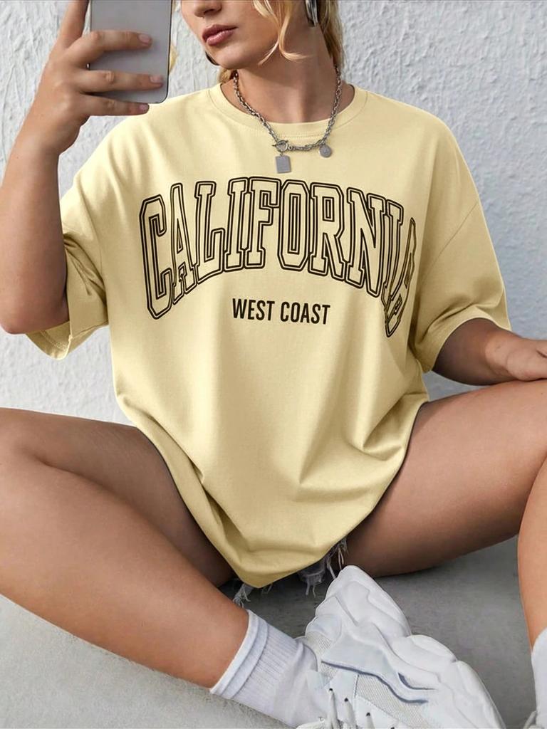 California Design Pattern Printed Tshirts Summer Fashion High Quality Short Sleeve Casual Sport Oneck Pullover Top
