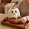 Resin Halloween Ornament Light Up Ghost Pumpkin Decoration, Vintage Detachable Lamp with Decorative Lamps LED Candle for Kitchen Tabletop Mantel Party