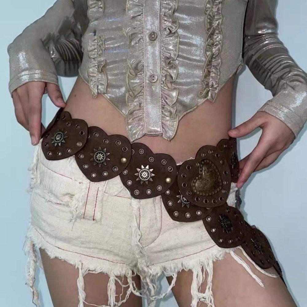 Wide Heart Belts Metal Cowboy Waistband Personality Metal Rivet Belts  Waist Accessories
