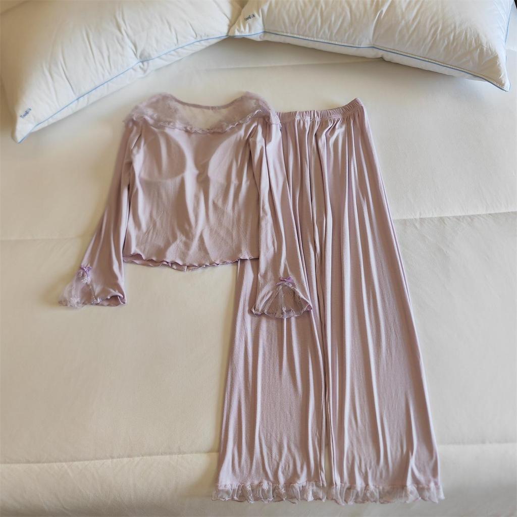 Damska piżama modalna z wkładkami na biust: Dwuczęściowy komplet do domu z długim rękawem i długimi spodniami na każdą porę roku