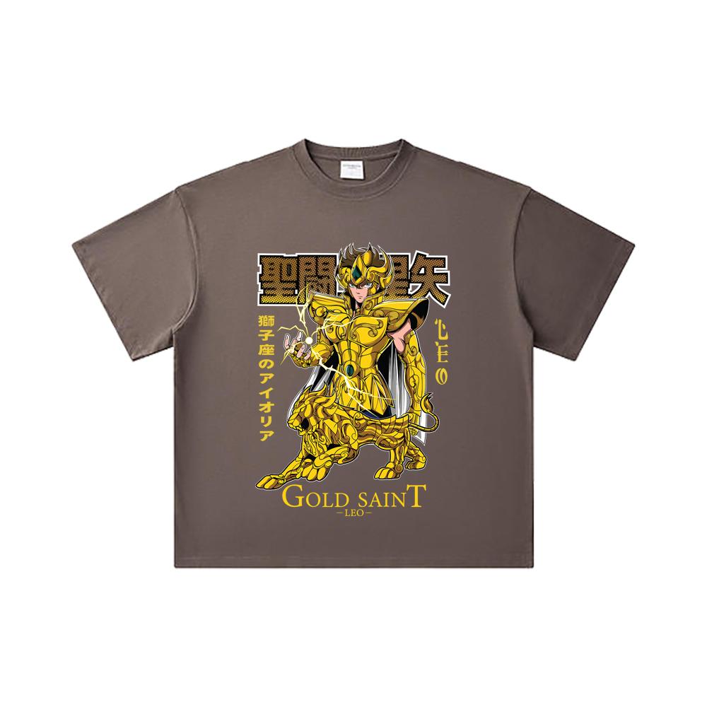 260 GSM Double Yarn 32 Count 100% Cotton Saint Seiya V22 Leo Print Unisex Heavy Cotton T Shirt