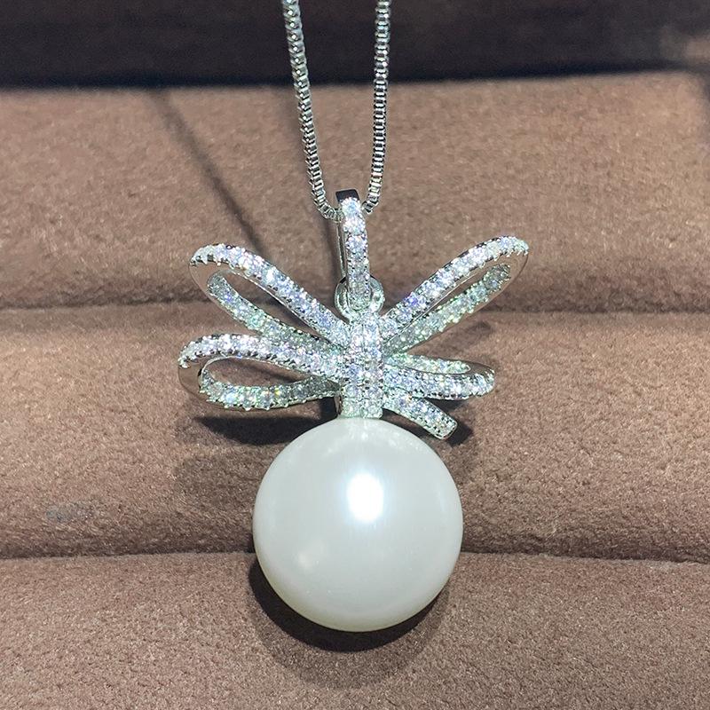 Jewelry Copper Bottom Gold-Plated Inlaid White Bead Bow Diamond-Set Female 14Mm