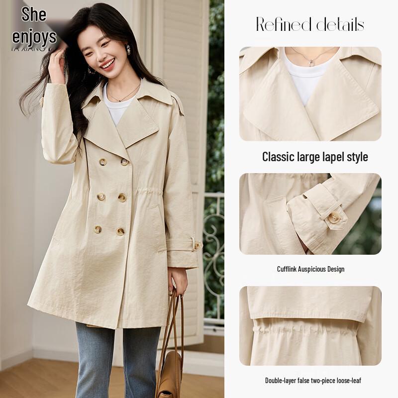 Women's Elegant Mid-Length Khaki Trench Coat