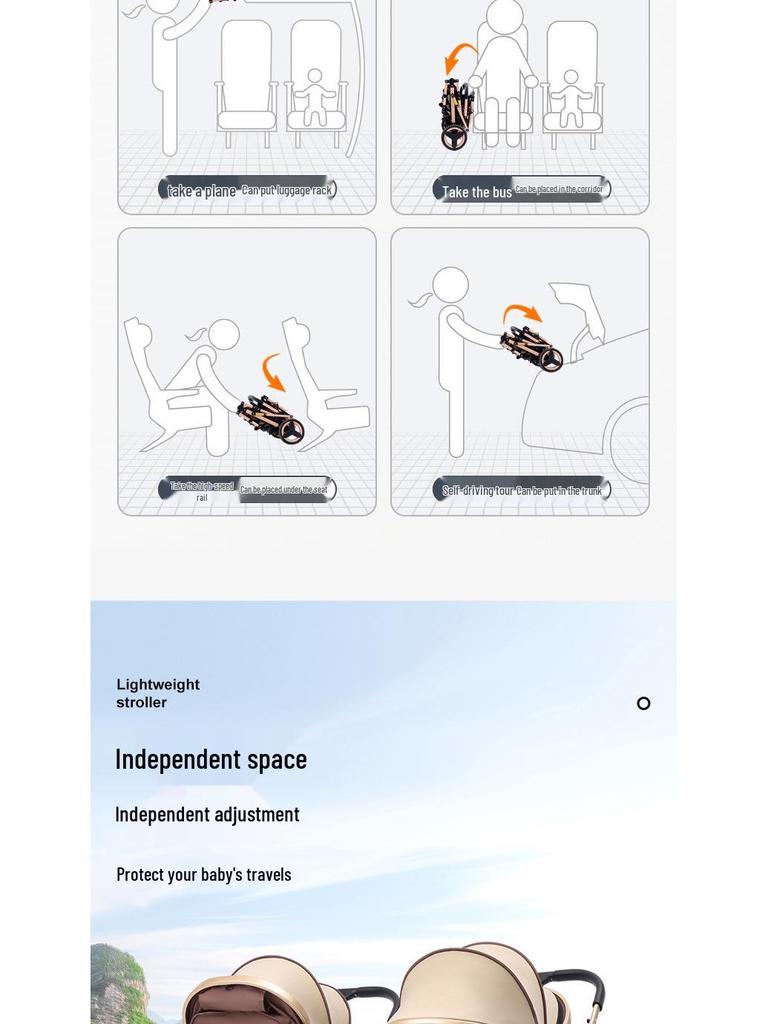 Detachable Twin Dragon & Phoenix Lightweight Folding Stroller for Newborns and Infants